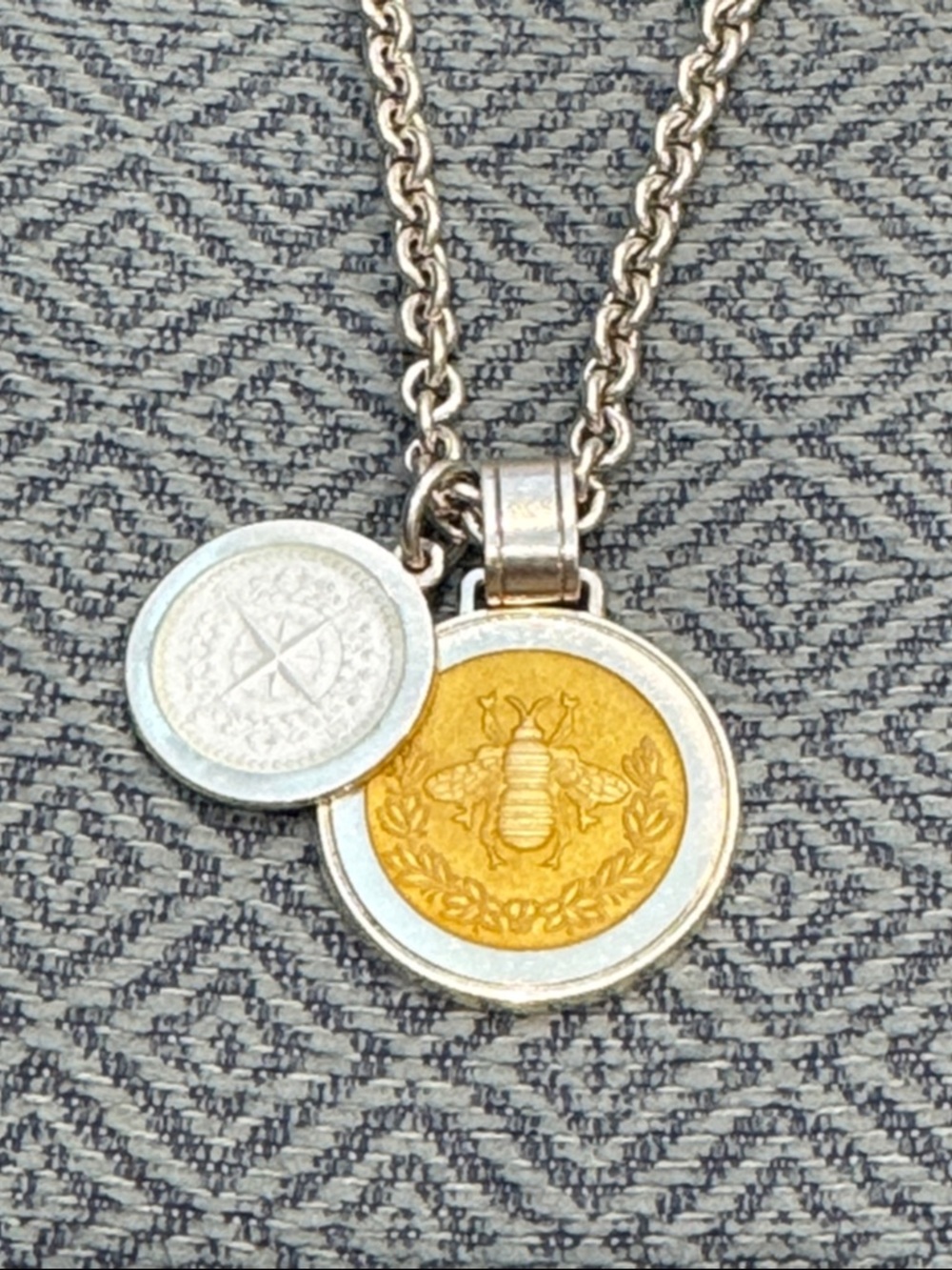 Colby Davis Sterling Silver Bee and Compass pendant 16” necklace